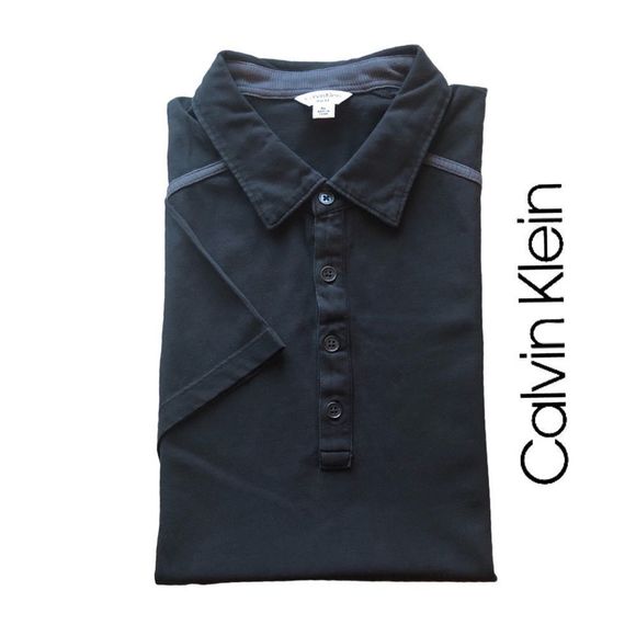 Calvin Klein Slim Fit Polo Shirt Black with Grey ‎ - Size XL - Picture 1 of 7